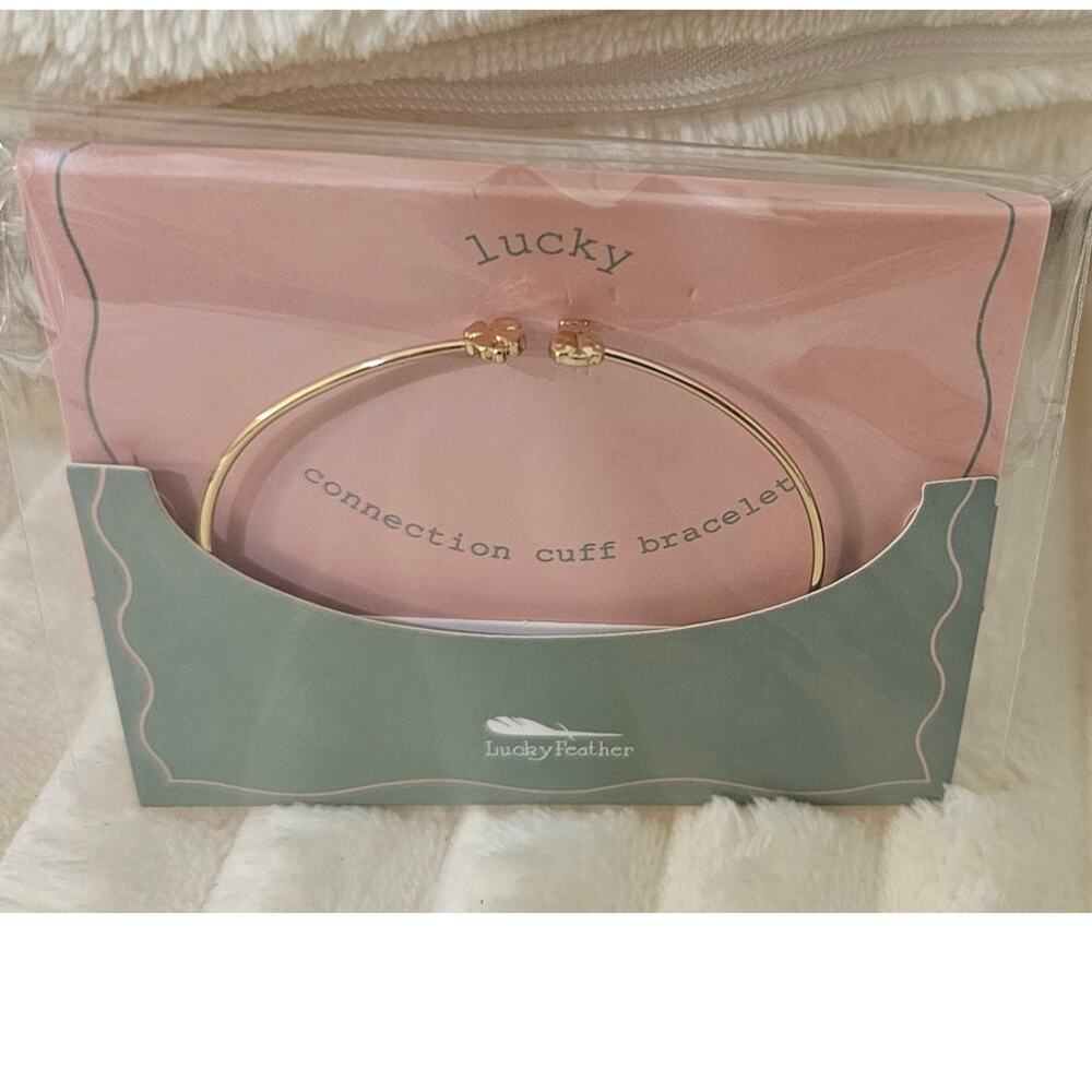 Lucky Feather Dainty Cuff Bracelet 14K New